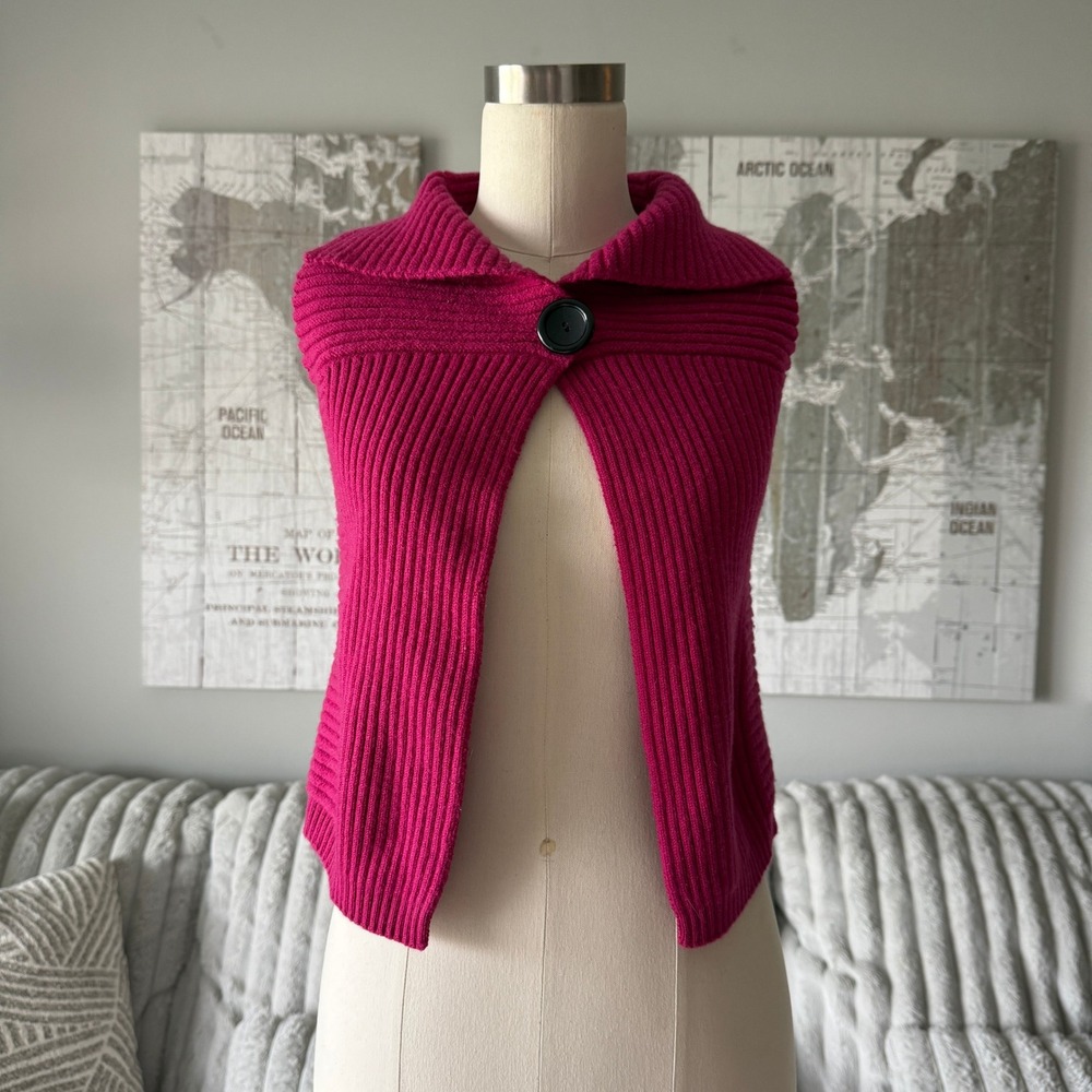 VTG Talbots Petites Magenta Pink 100% Merino Wool Ribbed Knit Button Vest Sz P